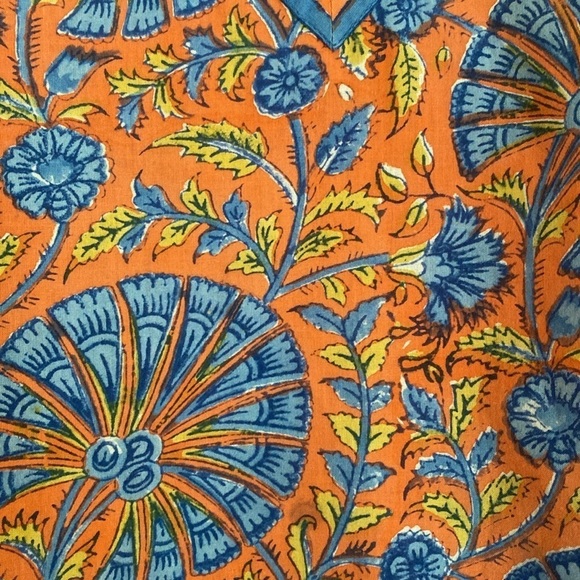 Gretchen Scott V Neck Cotton 3/4 Sleeve Tunic Top Orange Blue Floral Size SMALL - Picture 5 of 8